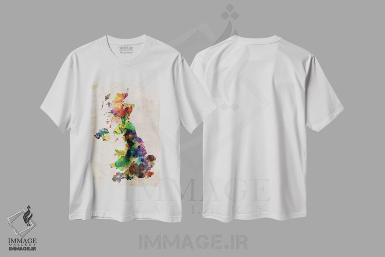 تیشرت طرح دار نقشهٔ پادشاهی متحد با آبرنگ، آبستره اثر مایکل تامپست | فروشگاه ایماژ