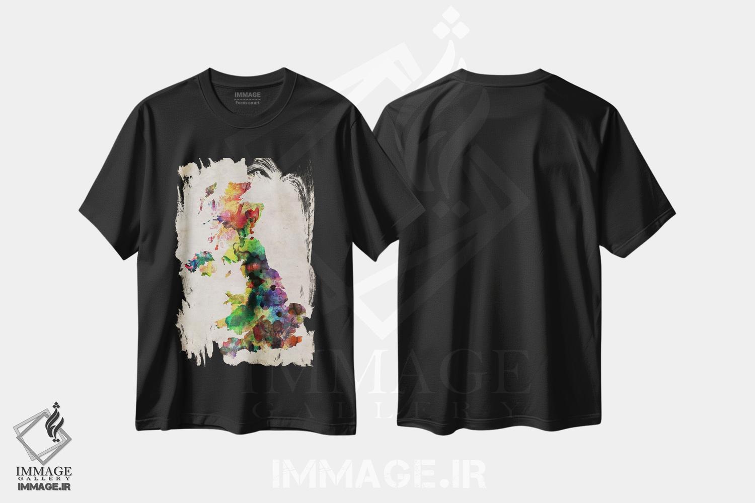 تیشرت طرح دار نقشهٔ پادشاهی متحد با آبرنگ، آبستره اثر مایکل تامپست | immage.ir