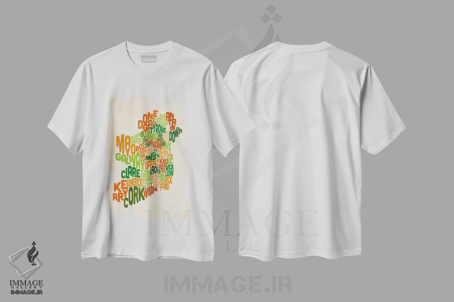 تیشرت طرح دار نقشهٔ متنی ایرلند VI، آبستره اثر مایکل تامپست | فروشگاه ایماژ