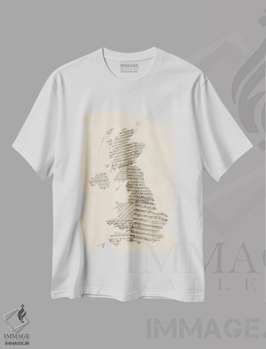 تیشرت طرح دار نقشهٔ موسیقی بریتانیای کبیر II، آبستره اثر مایکل تامپست | فروشگاه ایماژ