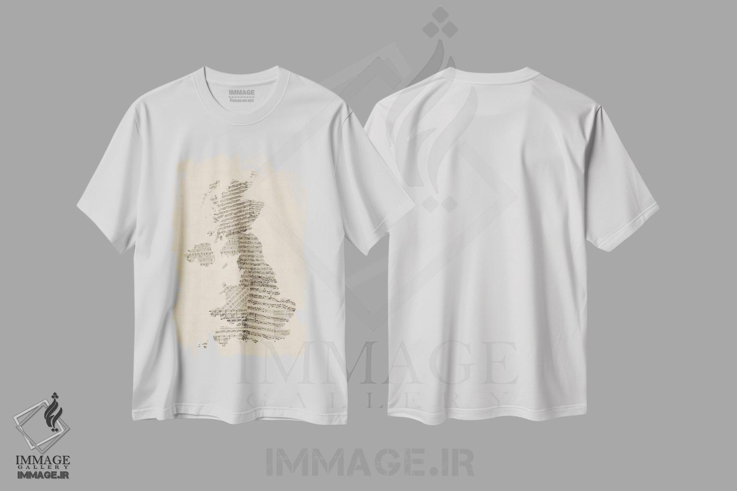 تیشرت طرح دار نقشهٔ موسیقی بریتانیای کبیر II، آبستره اثر مایکل تامپست | فروشگاه ایماژ