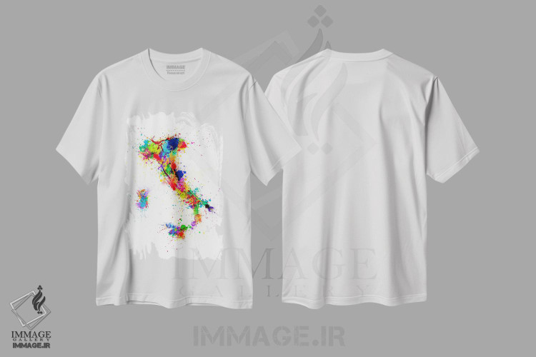 تیشرت طرح دار نقشهٔ ایتالیا با پاشش رنگ II، آبستره اثر مایکل تامپست | immage.ir