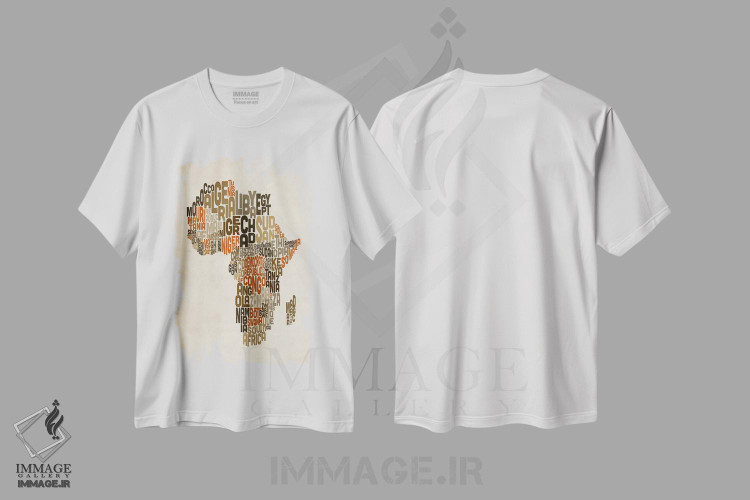 تیشرت طرح دار نقشهٔ تایپوگرافیک کشورهای آفریقا، آبستره اثر مایکل تامپست | فروشگاه ایماژ