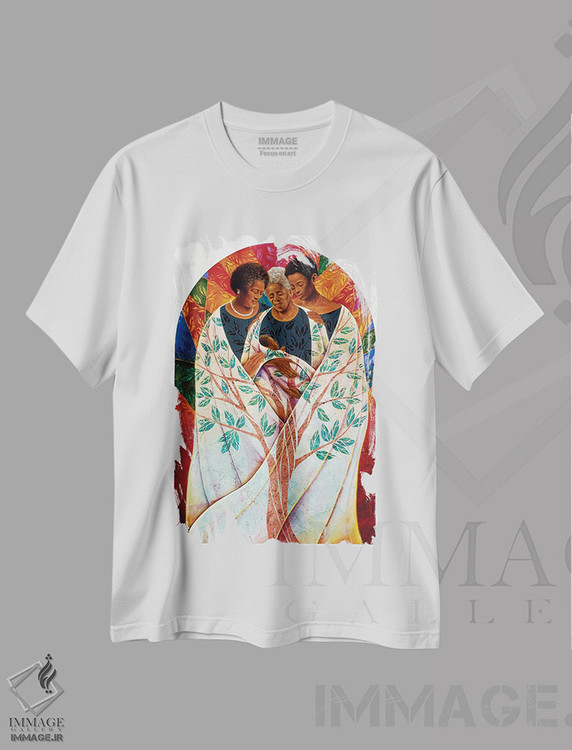 تیشرت طرح دار شجره نامه خانواده، هنر آمریکایی آفریقایی تبار اثر کیت مالِت | فروشگاه ایماژ