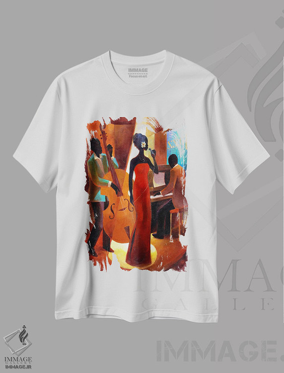 تیشرت طرح دار در حال و هوای احساسی، هنر آمریکایی آفریقایی تبار اثر کیت مالِت | فروشگاه ایماژ