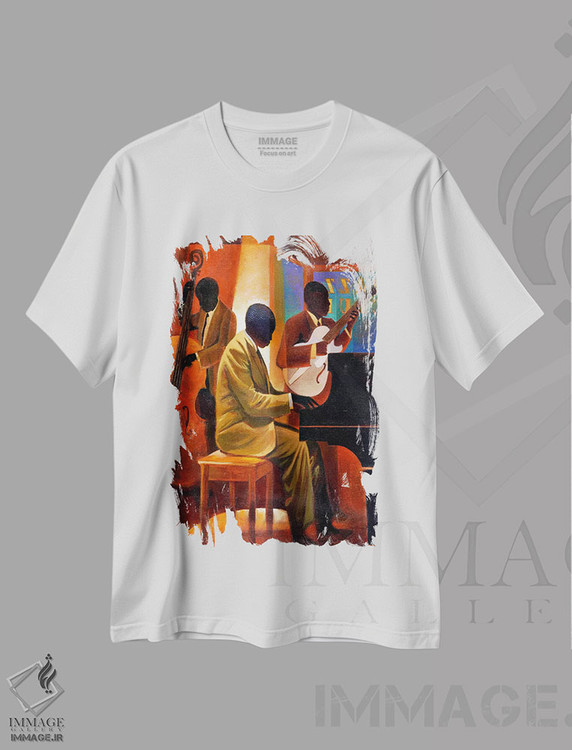 تیشرت طرح دار مرد پیانویی، هنر آمریکایی آفریقایی تبار اثر کیت مالِت | فروشگاه ایماژ