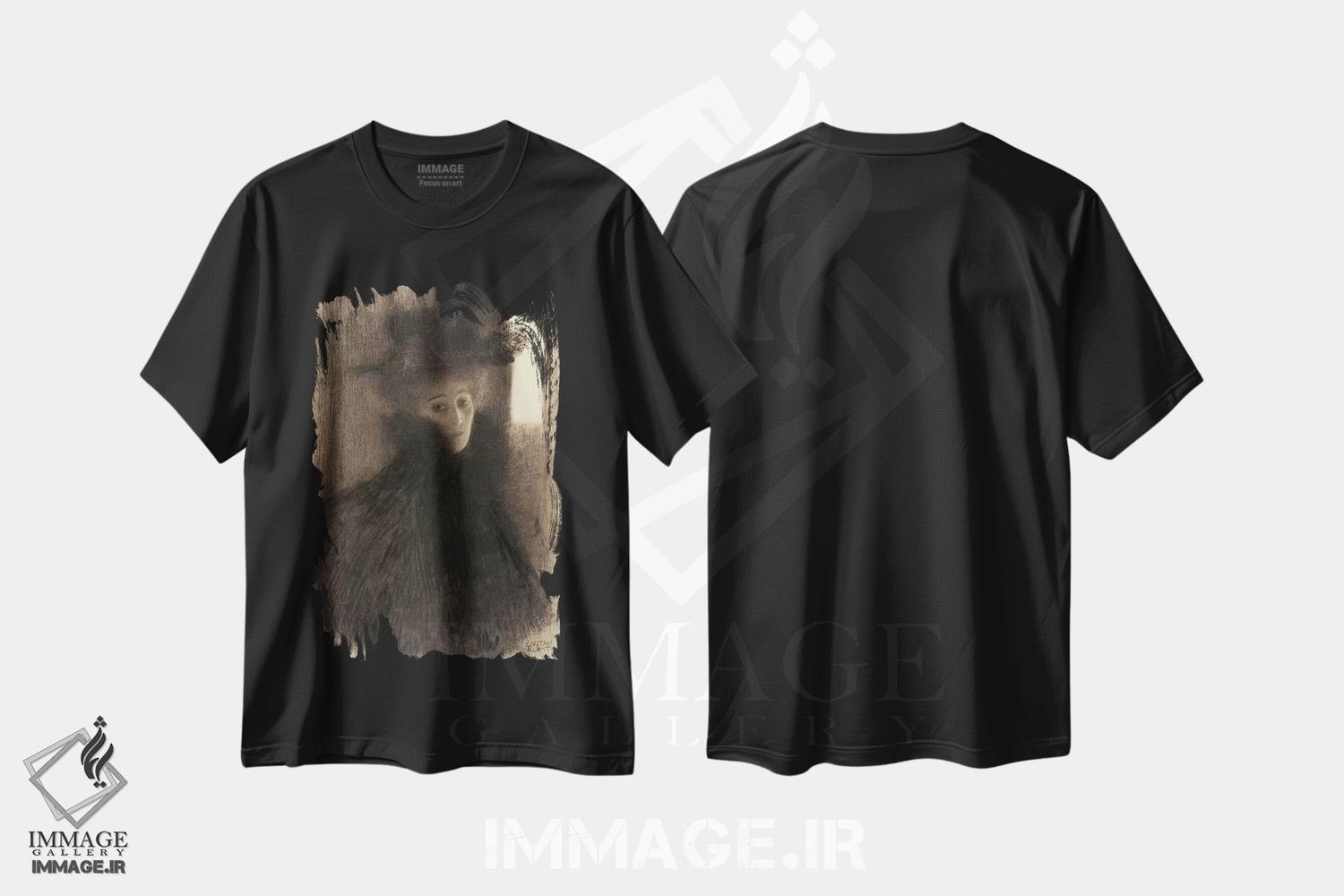 تیشرت طرح دار پرترهٔ بانویی با شنل و کلاه، هنر فاخر کلاسیک اثر گوستاو کلیمت | فروشگاه ایماژ