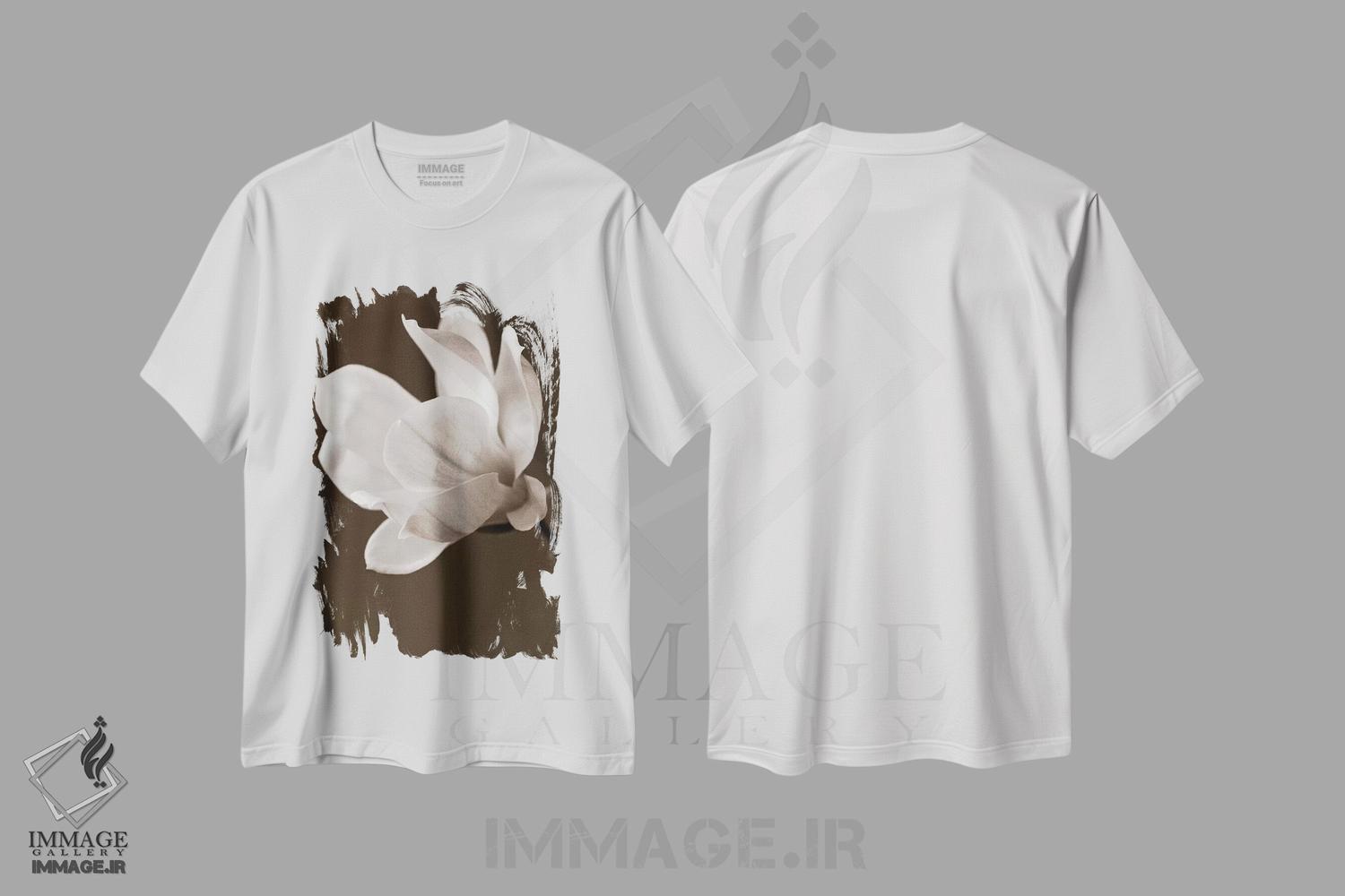 تیشرت طرح دار مگنولیا با رنگ سپیا، مدیوم اثر سیمپوزیوم دیزاین | فروشگاه ایماژ