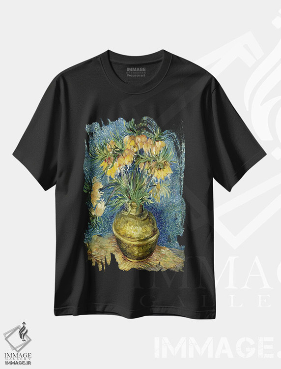 تیشرت طرح دار اشک مریم در گلدان مسی، هنر فاخر کلاسیک اثر ونسان ون گوگ | immage.ir