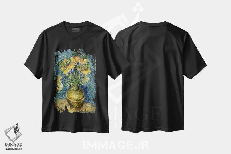 تیشرت طرح دار اشک مریم در گلدان مسی، هنر فاخر کلاسیک اثر ونسان ون گوگ | immage.ir
