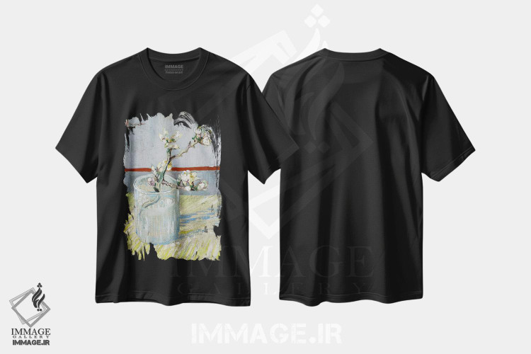 تیشرت طرح دار شاخه شکوفه بادام در لیوان، هنر فاخر کلاسیک اثر ونسان ون گوگ | فروشگاه ایماژ
