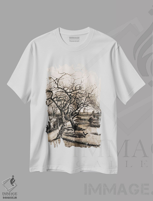 تیشرت طرح دار باغ خانه کشیش در نوئنن در زمستان، هنر فاخر کلاسیک اثر ونسان ون گوگ | فروشگاه ایماژ