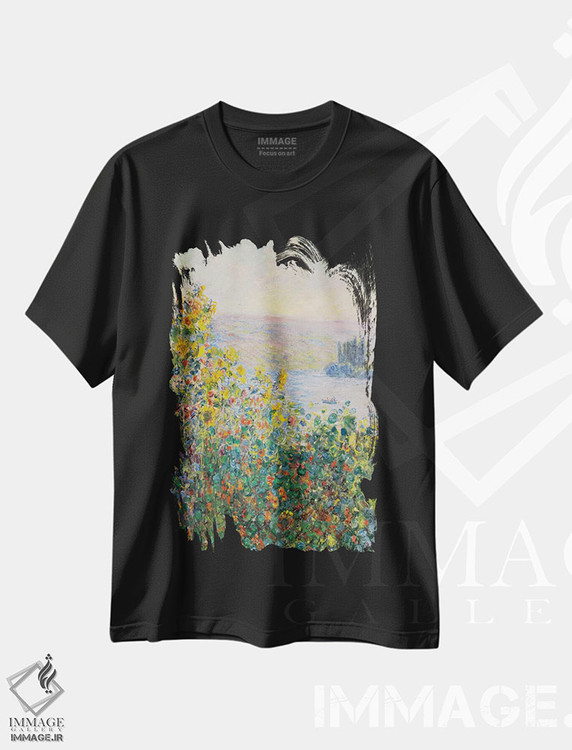 تیشرت طرح دار تخت گل ها در وتوی، هنر فاخر کلاسیک اثر کلود مونه | فروشگاه ایماژ