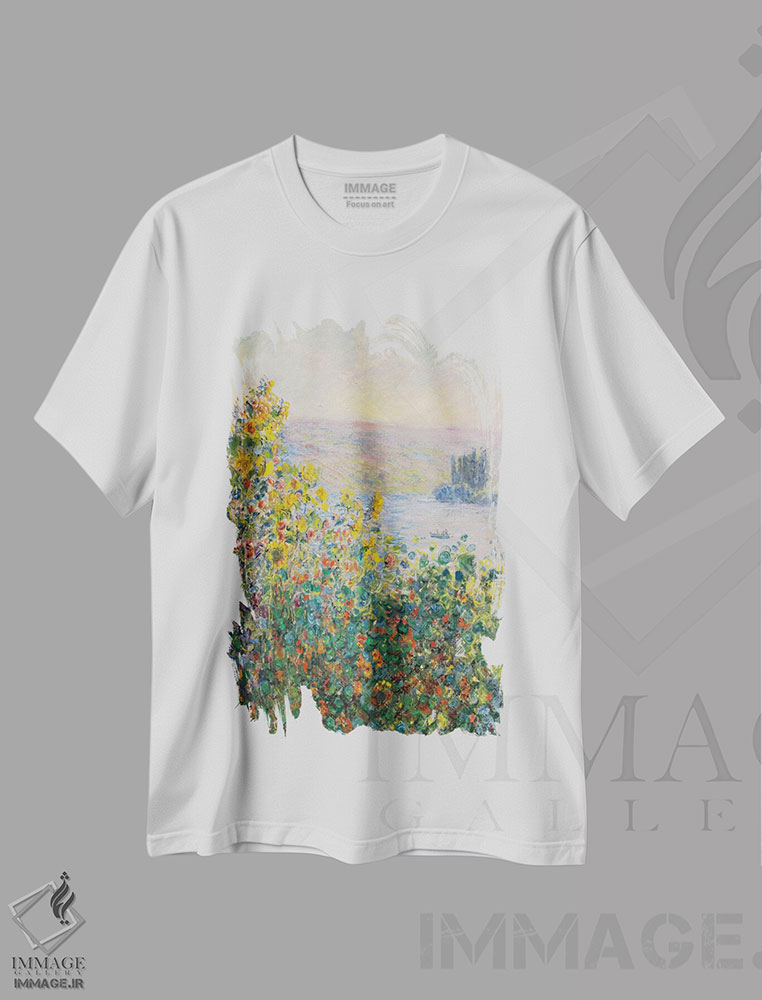تیشرت طرح دار تخت گل ها در وتوی، هنر فاخر کلاسیک اثر کلود مونه | immage.ir