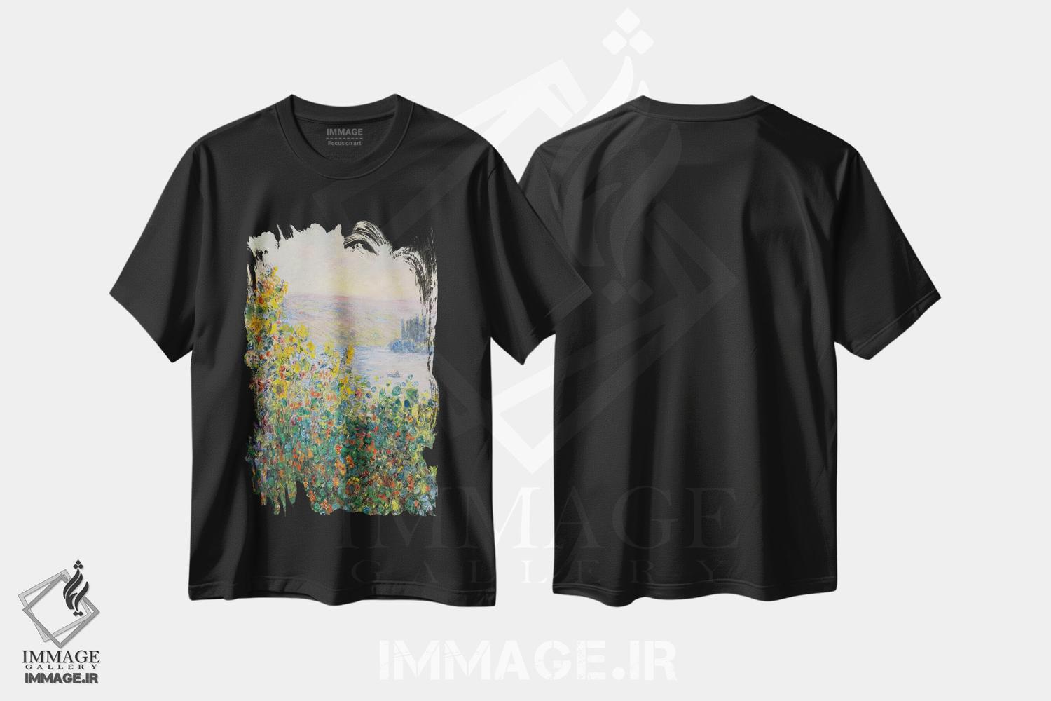 تیشرت طرح دار تخت گل ها در وتوی، هنر فاخر کلاسیک اثر کلود مونه | فروشگاه ایماژ