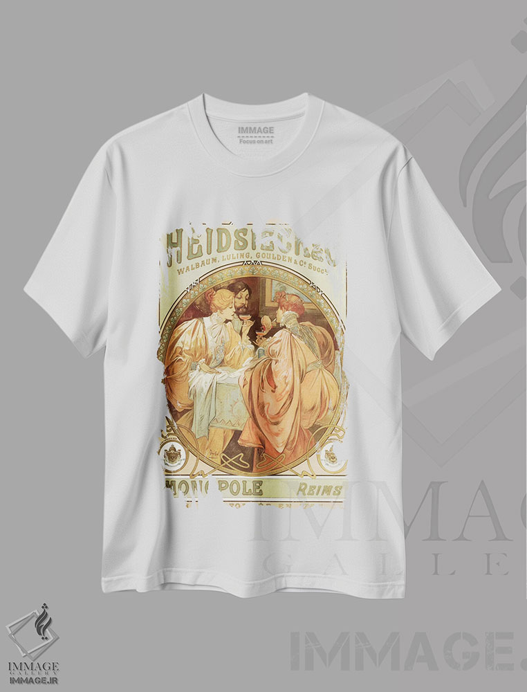 تیشرت طرح دار نوشیدن شامپاین، ۱۷۸۵، آرت نوو اثر آلفونس موخا | immage.ir