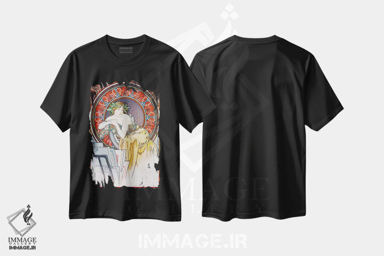 تیشرت طرح دار دختر با سه پایه نقاشی، ۱۸۹۸، آرت نوو اثر آلفونس موخا | فروشگاه ایماژ