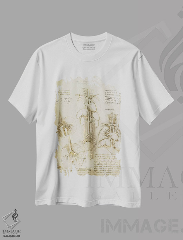 تیشرت طرح دار طرح قلب و ریه ها، تزئینی اثر لئوناردو داوینچی | فروشگاه ایماژ