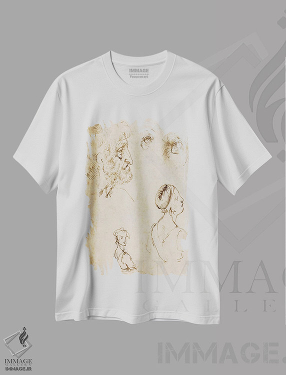 تیشرت طرح دار برگه مطالعات، دست نقاشی و طراحی دستی اثر لئوناردو داوینچی | immage.ir