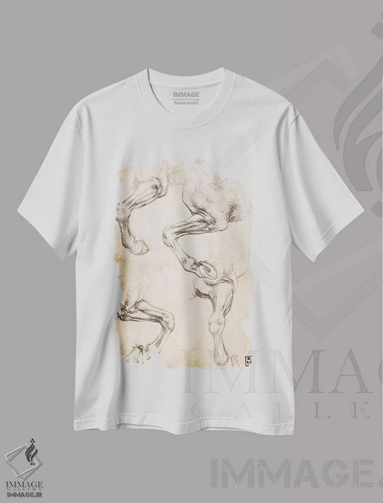 تیشرت طرح دار مطالعات پای اسب، دست نقاشی و طراحی دستی اثر لئوناردو داوینچی | فروشگاه ایماژ