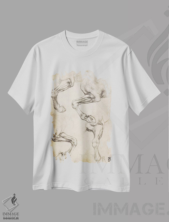 تیشرت طرح دار مطالعات پای اسب، دست نقاشی و طراحی دستی اثر لئوناردو داوینچی | فروشگاه ایماژ