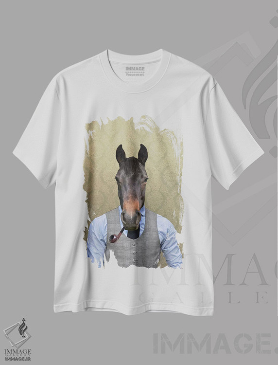 تیشرت طرح دار هوریس، اسب، هنر دیجیتال اثر فایو بای فایو کالکتیو | immage.ir