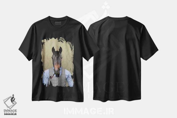 تیشرت طرح دار هوریس، اسب، هنر دیجیتال اثر فایو بای فایو کالکتیو | فروشگاه ایماژ
