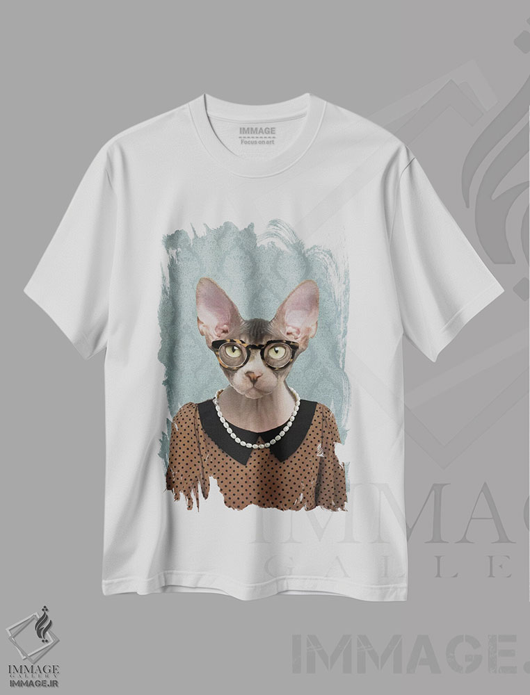 تیشرت طرح دار شلی، گربه اسفینکس، هنر دیجیتال اثر فایو بای فایو کالکتیو | immage.ir