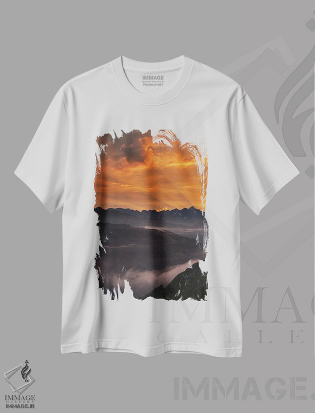 تیشرت طرح دار آخرین پرتوهای خورشید بر کوه ها، مدیوم اثر آنابل شابر | فروشگاه ایماژ