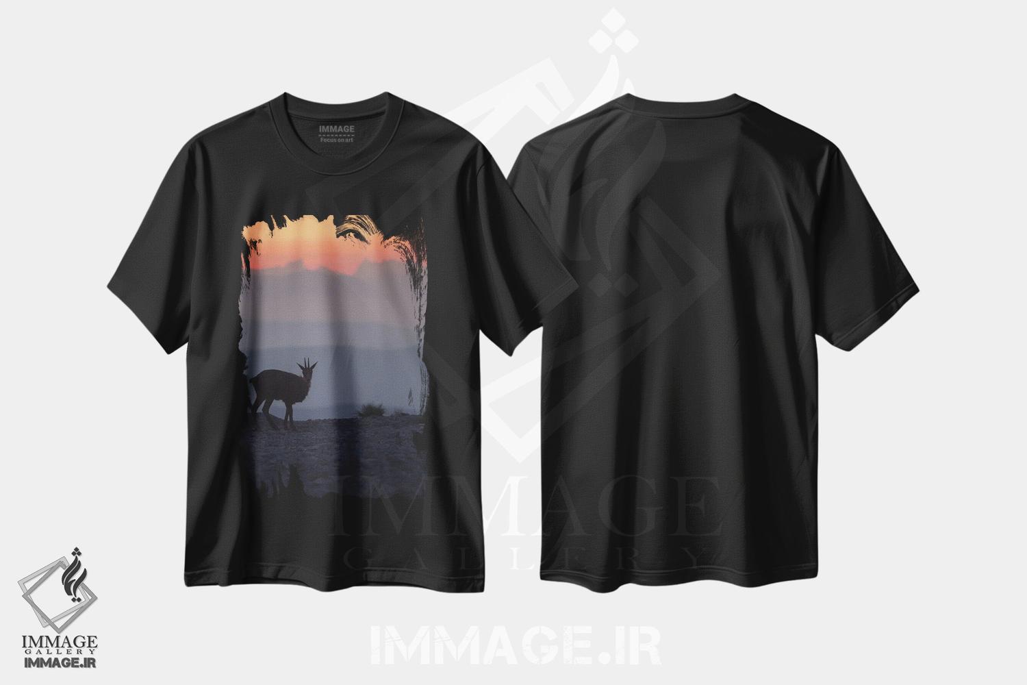 تیشرت طرح دار گاومیش رو به کوه ها I، مدیوم اثر آنابل شابر | فروشگاه ایماژ