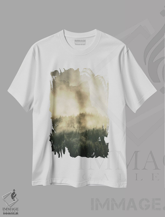 تیشرت طرح دار کوه در مه، مدیوم اثر آنابل شابر | فروشگاه ایماژ