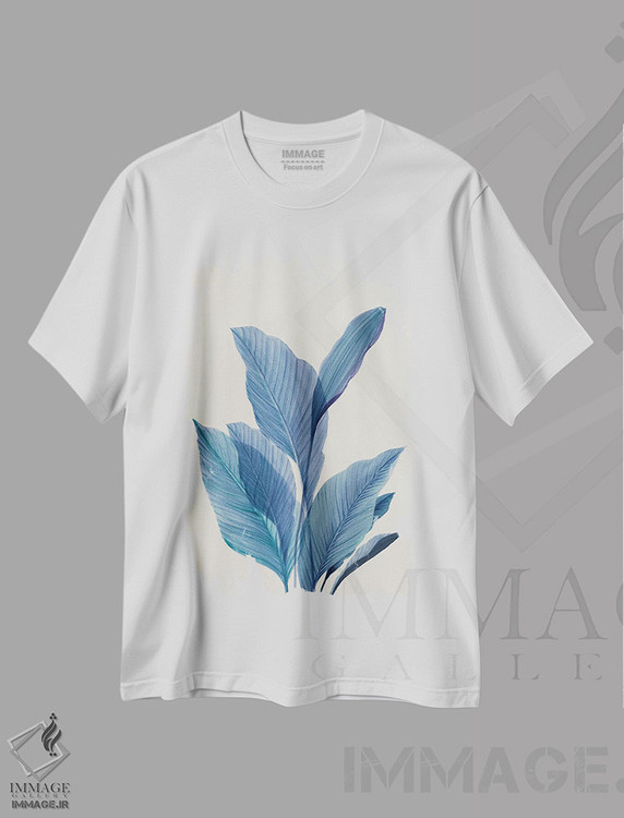 تیشرت طرح دار برگ های نخل آبی I، تزئینی اثر آریا کِی | immage.ir