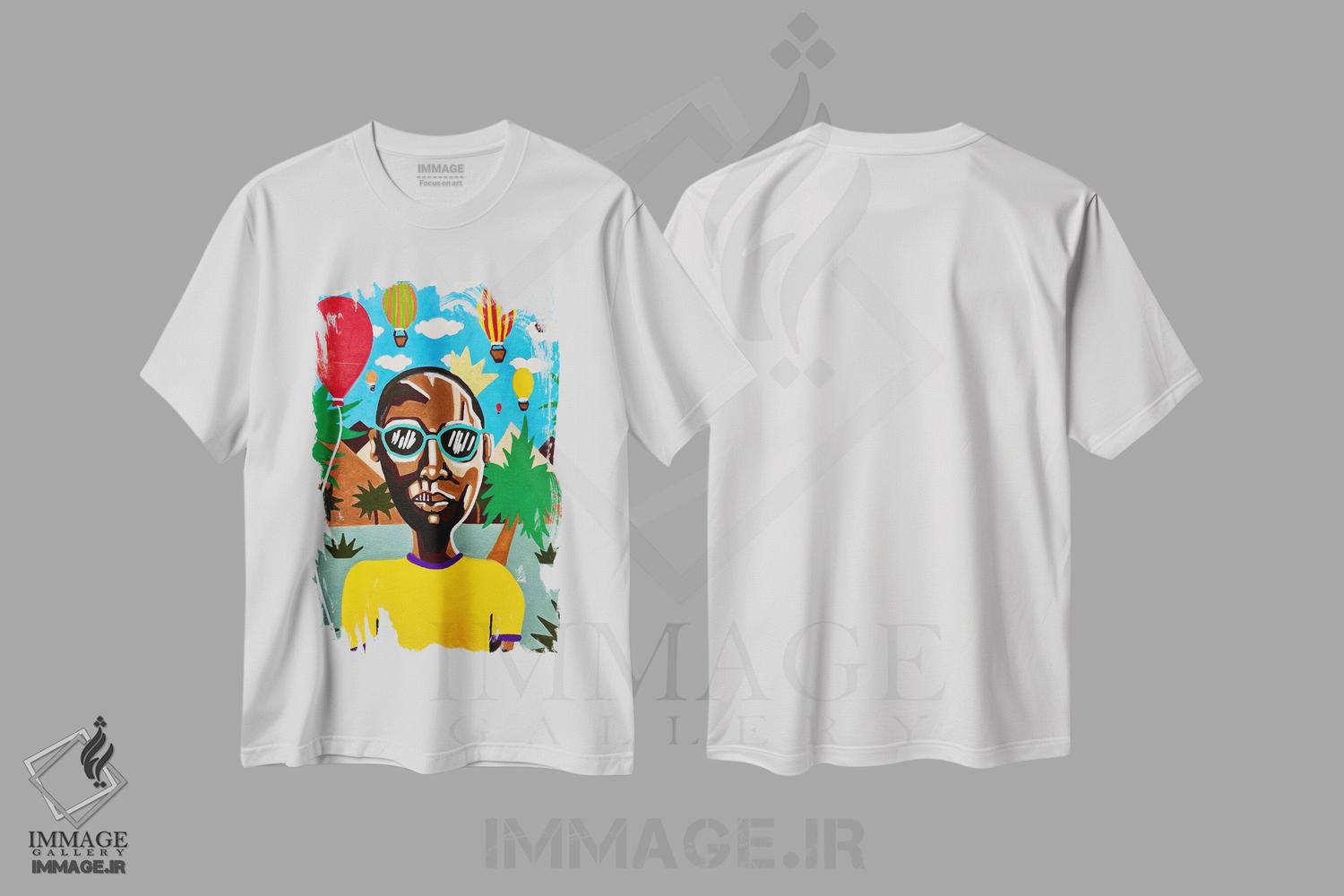 تیشرت طرح دار آفتاب و درختان نخل، هنر آمریکایی آفریقایی تبار اثر آرون آلن | immage.ir