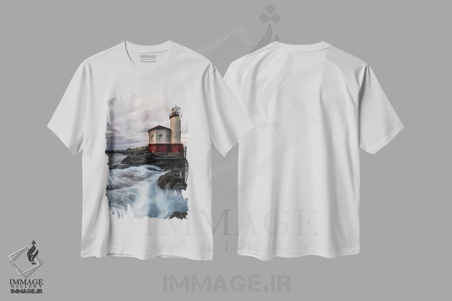 تیشرت طرح دار تابلوی فانوس دریایی، مدیوم اثر اندی اموس | فروشگاه ایماژ