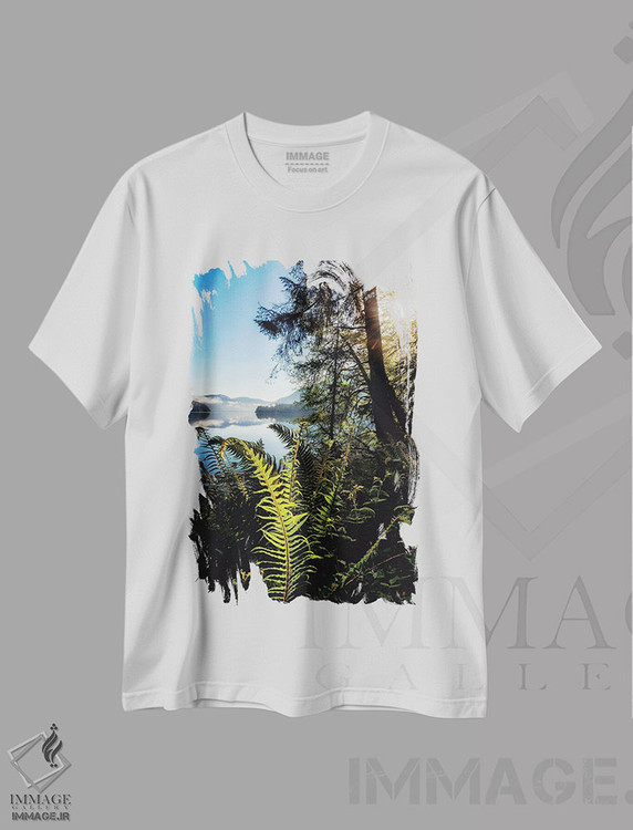 تیشرت طرح دار چشم انداز کنار دریاچه، مدیوم اثر اندی اموس | immage.ir