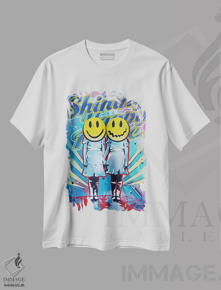 تیشرت طرح دار مردمان شاد و درخشان، مدیوم اثر آب سی آرت اتک | فروشگاه ایماژ
