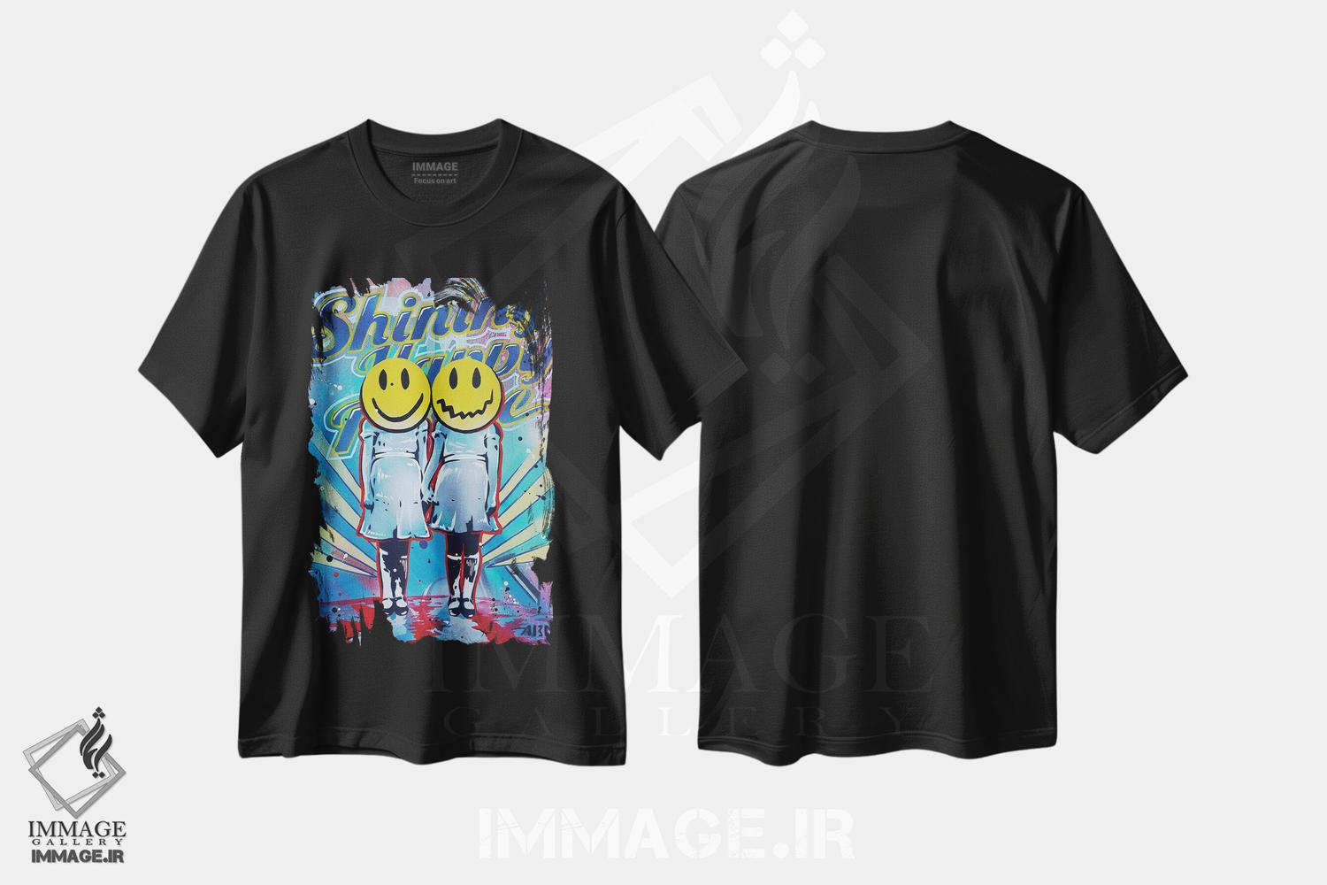 تیشرت طرح دار مردمان شاد و درخشان، مدیوم اثر آب سی آرت اتک | immage.ir