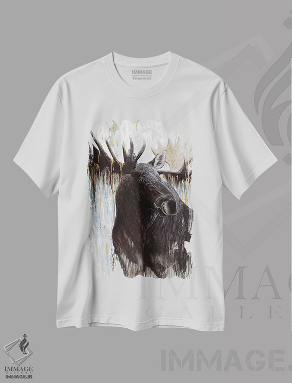 تیشرت طرح دار گوزن زراندود، تزئینی اثر آنجلا بادن | فروشگاه ایماژ