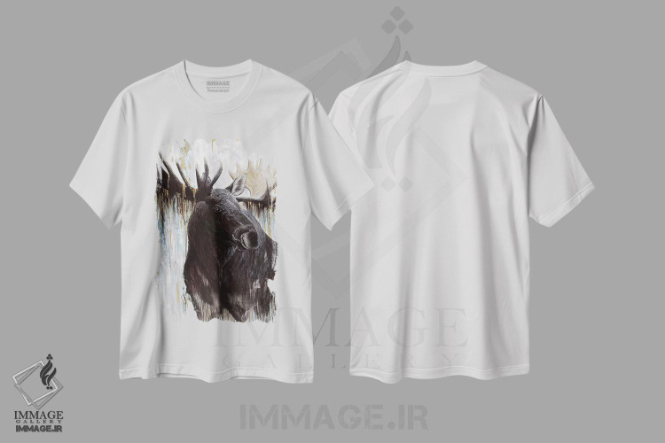 تیشرت طرح دار گوزن زراندود، تزئینی اثر آنجلا بادن | فروشگاه ایماژ