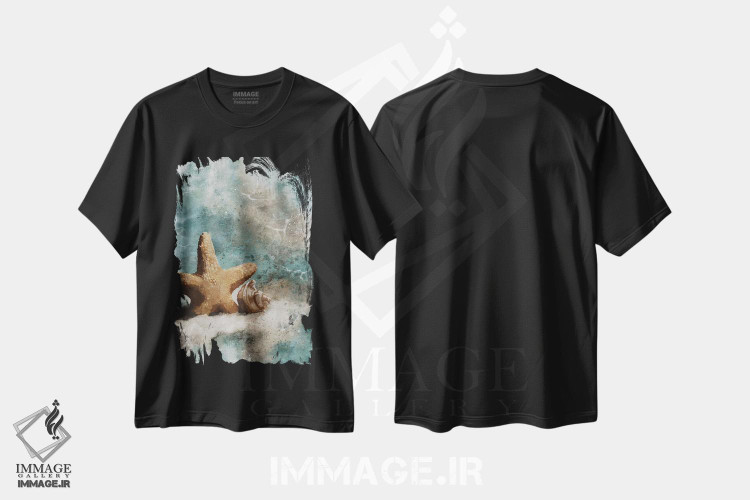 تیشرت طرح دار سراب اقیانوس، دکور ساحلی اثر آنجلا بادن | فروشگاه ایماژ