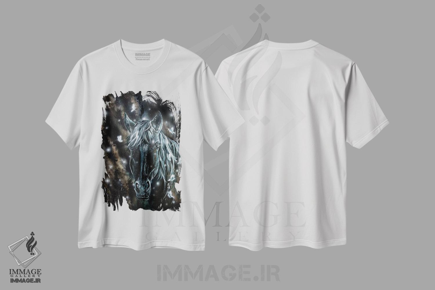 تیشرت طرح دار اسب و پروانه ها، تزئینی اثر آنجلا بادن | فروشگاه ایماژ