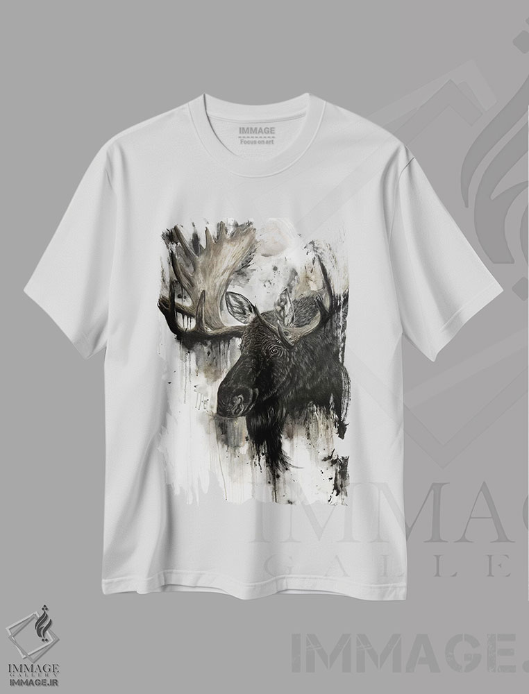 تیشرت طرح دار گوزن نر، تزئینی اثر آنجلا بادن | فروشگاه ایماژ