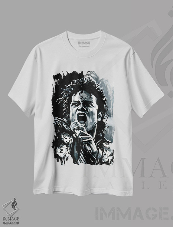 تیشرت طرح دار مایکل جکسون، هنر دیجیتال سیاه و سفید اثر الکس استاچ بری | immage.ir