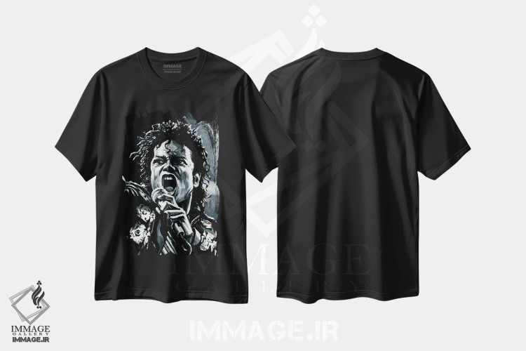 تیشرت طرح دار مایکل جکسون، هنر دیجیتال سیاه و سفید اثر الکس استاچ بری | فروشگاه ایماژ