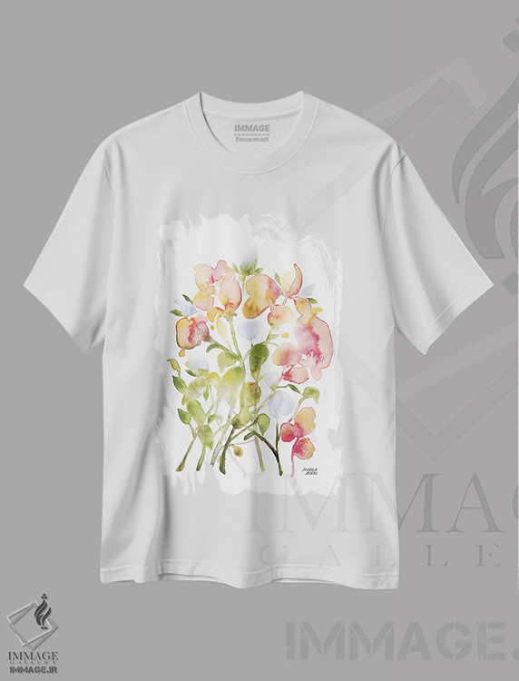 تیشرت طرح دار گل های آبی و صورتی، تزئینی اثر آندریا بیجو | فروشگاه ایماژ