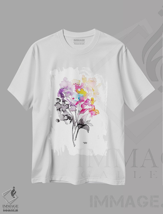 تیشرت طرح دار دسته گل رنگارنگ، تزئینی اثر آندریا بیجو | فروشگاه ایماژ