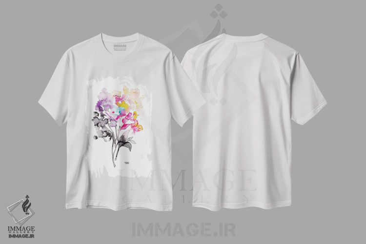 تیشرت طرح دار دسته گل رنگارنگ، تزئینی اثر آندریا بیجو | فروشگاه ایماژ