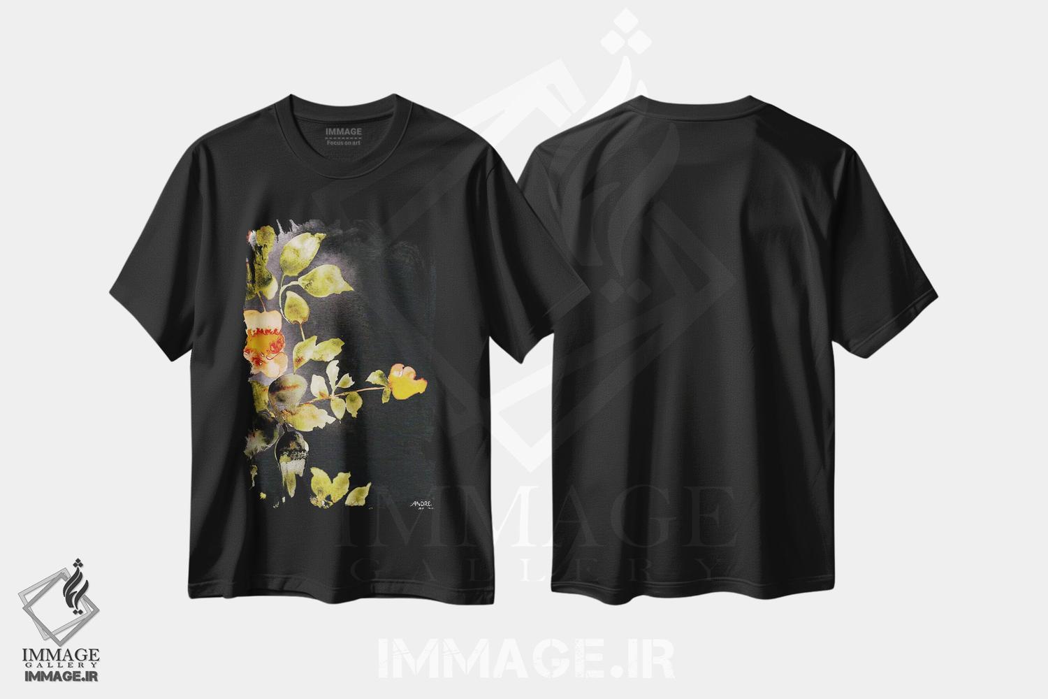 تیشرت طرح دار رزها روی زمینه مشکی، تزئینی اثر آندریا بیجو | فروشگاه ایماژ