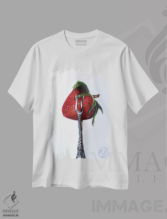 تیشرت طرح دار چنگال توت فرنگی، هنر فاخر معاصر اثر ابرا جانسون | immage.ir
