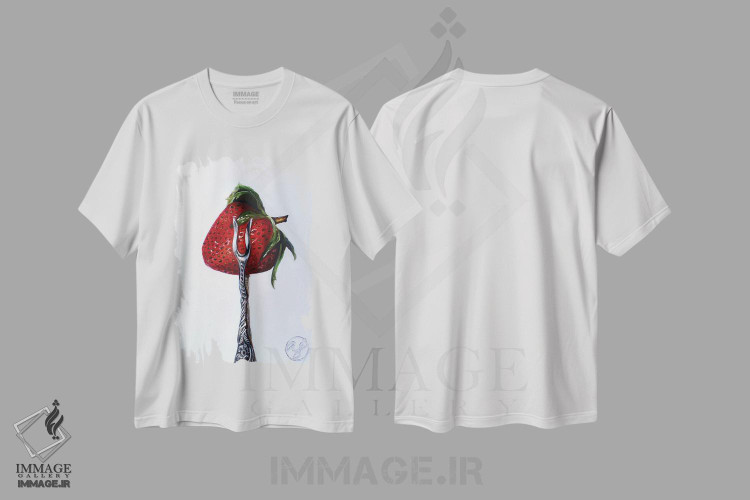 تیشرت طرح دار چنگال توت فرنگی، هنر فاخر معاصر اثر ابرا جانسون | immage.ir